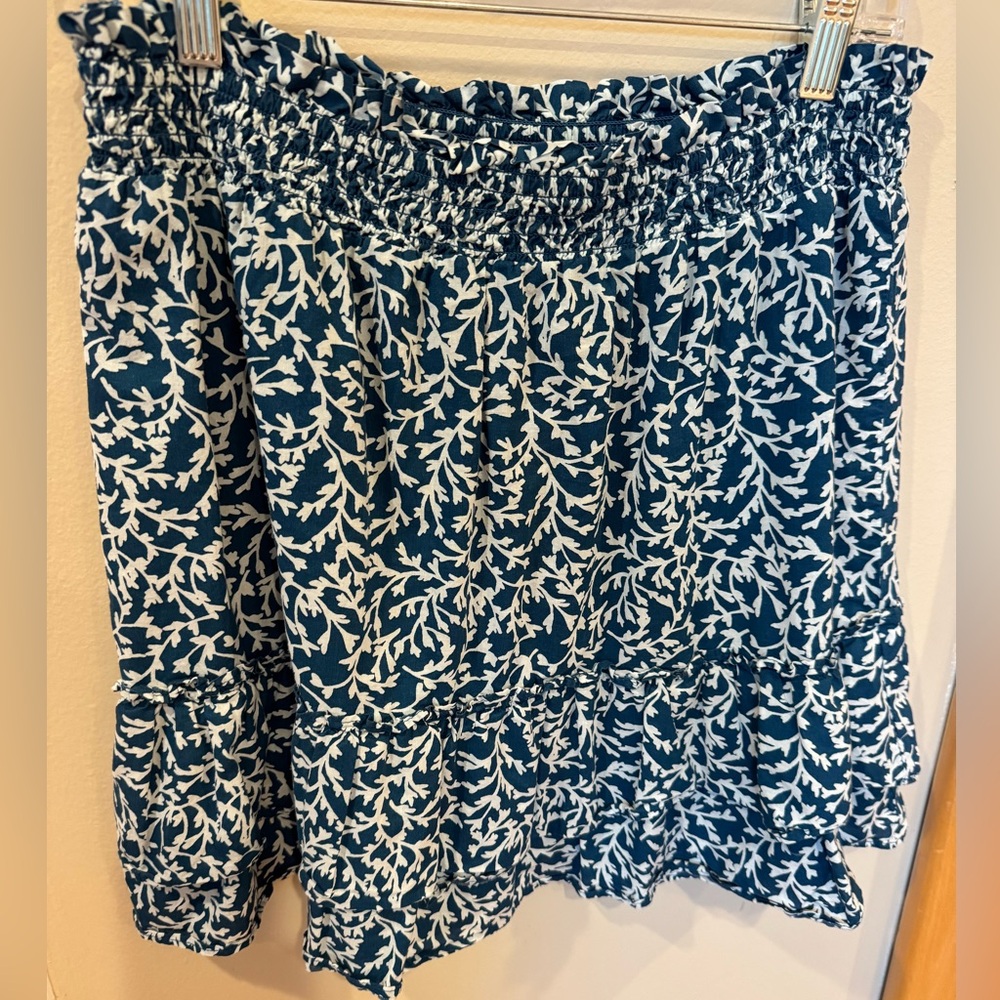 JCREW Blue Coastal Ruffle Mini Skirt Cotton Lined Comfy Pull-on Sea Coral